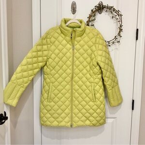 Lands End Quilted Down Long Jacket Lime Size L, EUC